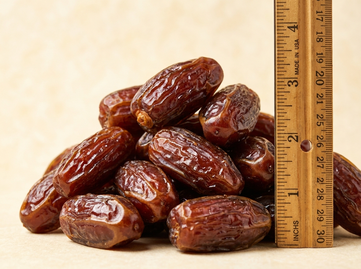 Large D.I. Khan dates with measuring ruler